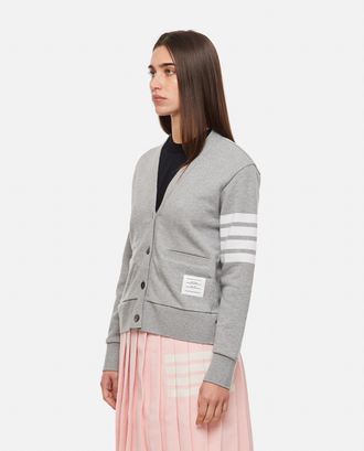 Thom Browne Cardigan In Cotone Con Scollo A V