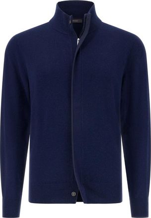 Boggi Milano Truien & Vesten, Heren, Blauw, M, Wol, Wollen Cashmere Jumper met Volledige Rits
