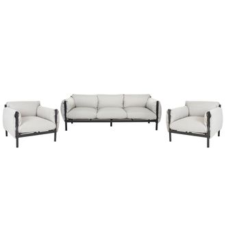 Beliani Sof&aacute; 3 Plazas Con 2 Sillones De Metal Gris Claro Negro Cojines De Tela Esperia