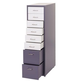 Hhg Nunca Usado] Boston T851 Pedestal M&oacute;vil, Armario Con Cajones Armario De Acero, 110x28x41cm 8 Cajones, Gris Oscuro Blanco-gris Oscuro
