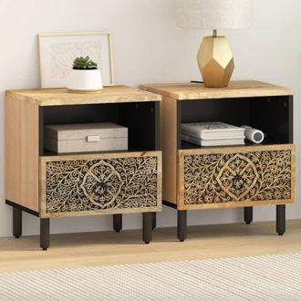 vidaXL Mesitas De Noche 2 Uds Madera Maciza De Mango 40x33x46 Cm Vidaxl