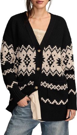 Lucky Brand Jacquard Cotton Cardigan in Black at Nordstrom, Size X-Small