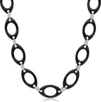 Fred Leighton Black Jade & Diamond Link Necklace in White Gold at Nordstrom, Size 18.5