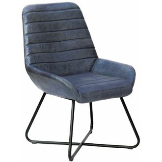 Massivmoebel24 Iron label 15 Sedia in vera pelle - blu 59x68x93