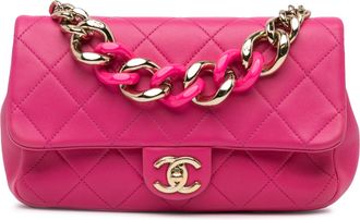 Chanel Pre-owned Womens Quilted Chain Strap Bag - Dusty Pink Leather - One Size