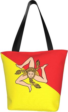 AOOEDM Sicilia Flag Reusable Tote Bag Women Casual Handbag Shoulder Bags for Shopping Groceries Travel Outdoors