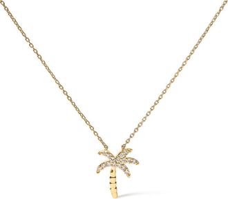 House of Brilliance 10K Yellow Gold 1/10 Cttw Round Diamond Palm Tree Inch Pendant Necklace at Nordstrom