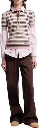 Moncler Striped Rib Knit T-Shirt - Beige