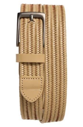 Nordstrom Diego Woven Leather Stretch Belt in Tan Stock at Nordstrom Rack, Size 32