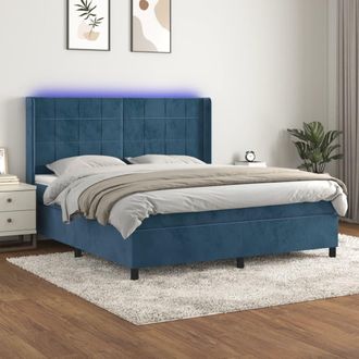 vidaXL Vidaxl - Cama Box Spring Colch&oacute;n Y Led Terciopelo Azul Oscuro 160x200 Cm