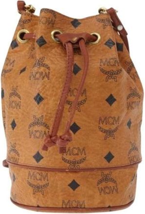 MCM Pre-owned Bucket Bags, female, Brown, Size: ONE SIZE Pre-owned Canvas Shoulder Bag