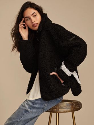 Lucky Brand Womens Faux Shearling Zip Up Jacket