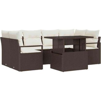 vidaXL Vidaxl - Conjunto De Sof&aacute; De Jard&iacute;n Con Coj&iacute;n 7 Pcs Marr&oacute;n Y Crema