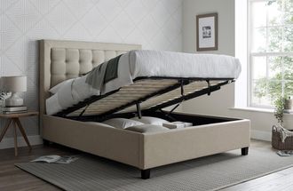 Bedmaster Brandon Fabric Ottoman Bed in Light Brown | Size: King
