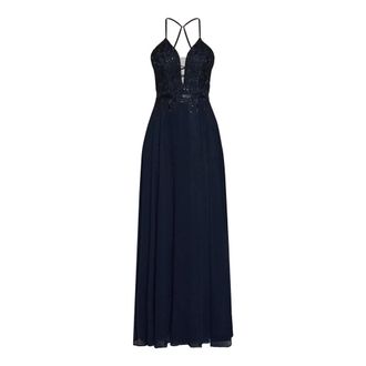 Vera Mont Geborduurde Avondjurk - Dames - Avondkleed - Blauw - XL - Leer - Kleedjes
