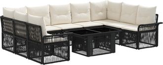 vidaXL Conjunto De Sof&aacute;s De Jard&iacute;n 10 Uds. Negro Y Blanco Crema Vidaxl