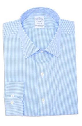 Brooks Brothers Regular Fit Explorer Non-Iron Gingham Button-Down Shirt in Blue Mini Gingham at Nordstrom Rack, Size 16.5 - 34