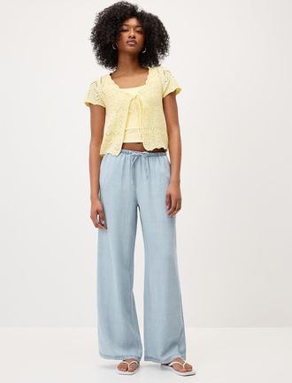 Only Womens Faux-denim wide-leg pant