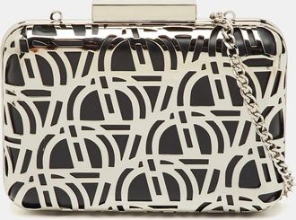 Aigner Tesora Black Leather And Metal Cut-Out Minaudiere Chain Clutch