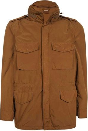 Aspesi Jassen, Heren, Bruin, S, Polyester, Multi-pocket Techno Fabric Jas