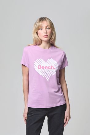 Bench Rundhalsshirt BENCH. MIAO, Damen, Gr. 36, lila (violet), Jersey, Obermaterial: 100% Baumwolle, bedruckt, normal, Rundhals, Shirts Rundhalsshirt