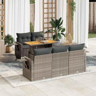 vidaXL Set De Muebles De Jard&iacute;n 6 Pzas Y Cojines Rat&aacute;n Sint&eacute;tico Gris Vidaxl