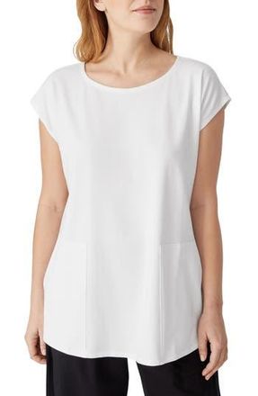 Eileen Fisher Jewel Neck Boxy Jersey Tunic in White at Nordstrom Rack, Size X-Small