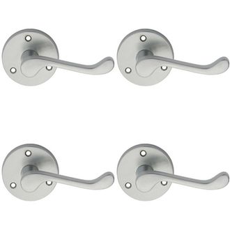 Loops 4x PAIR Victorian Scroll Lever on 58mm Round Rose Satin Chrome Door Handle