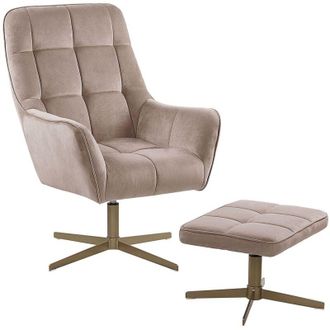 Beliani Beliani - Poltrona con Sgabello in Velluto Beige Gambe in Legno Chiaro Molle