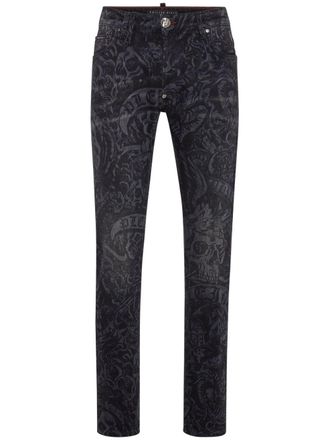 Philipp Plein Jeans dritti con stampa - Grigio
