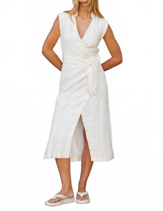 Crescent Lelina Wrap Linen Midi Dress In White