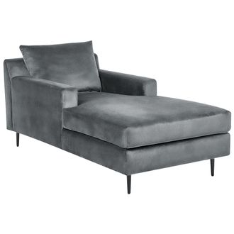 Beliani Chaise Longue De Terciopelo Gris Negro Respaldo Reposabrazos Coj&iacute;n Gueret