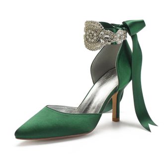 Miyoopark Women Shoes Heels for Wedding Closed Pointed Toe Evening Pumps Shoes M520 Dark Green UK 4.5