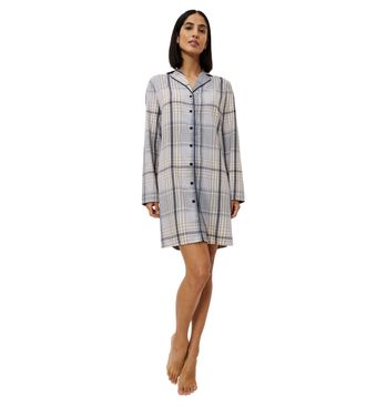 Triumph Nachthemd TRIUMPH Boyfriend NDW X Checks, Damen, Gr. 42, N-Gr, blau (blau, light combination), Flanell, Obermaterial: 100% Baumwolle, kontrastfarbene 