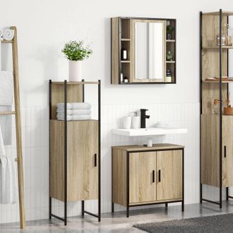 Berkfield Home 3 Piece Bathroom Furniture Set Sonoma Oak Engineered Wood in Beige