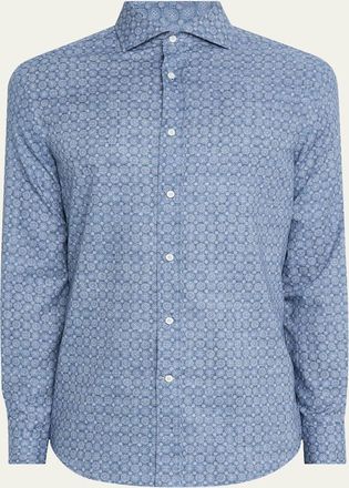 Brunello Cucinelli Mens Geometric Floral Dress Shirt
