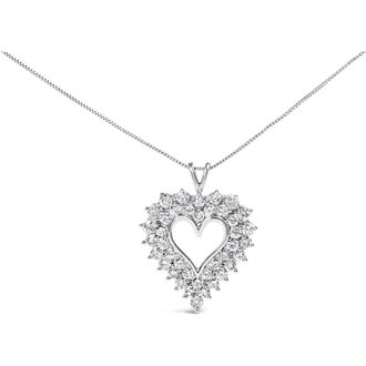 House of Brilliance Silver 4.0 Cttw Diamond Two Row Open Heart 18 Pendant Necklace in White at Nordstrom