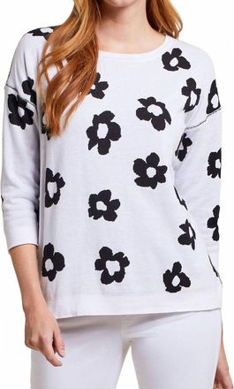 Tribal Rosalie Reversible Daisy Sweater In Black And White