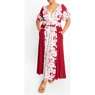 City Chic Sybelle Floral Shirred Waist Maxi Dress at Nordstrom