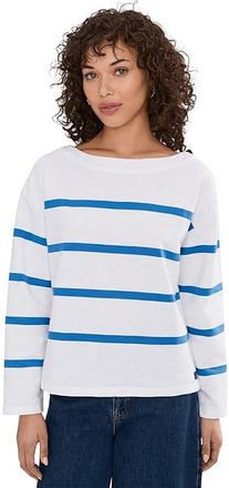 L.L.Bean Peaks Island Relaxed Boatneck Womens Sweatshirt White/Cobalt Sea : 2XL, Cotton