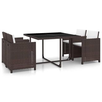 vidaXL Set De Comedor Jard&iacute;n 5 Pzas Y Cojines Rat&aacute;n Sint&eacute;tico Marr&oacute;n Vidaxl