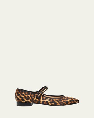 Vibi Venezia Leopard-Print Silk Mary Jane Ballerina Flats