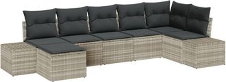 vidaXL Garden Sofa Set with Cushion 7 pcs Light grey Poly rattan Vidaxl