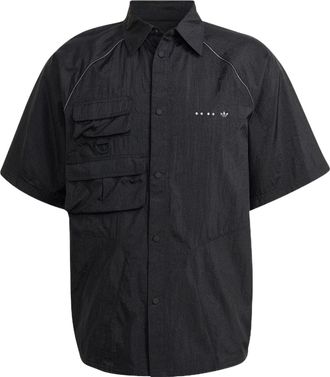 adidas Mens adidas originals Solid Color Lapel Short Sleeve Black Shirt HK2733