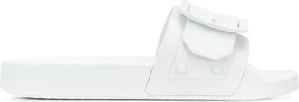 Bally Jeline White Buckle Strap Slide Sandals, Brand Size 37 ( US Size 6.5 )