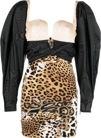 Roberto Cavalli leopard-print mini dress - women - Polyamide/Polyester - 40 - Neutrals