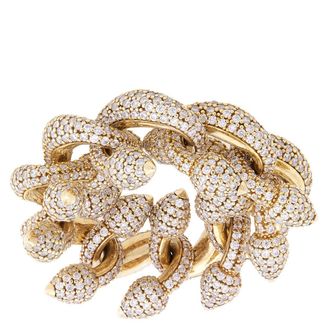 Burberry Spear Chain Pave Crystal Gold-Tone Ring, Size 53
