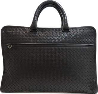 Bottega Veneta Intrecciato Black Leather Briefcase (Pre-Owned)