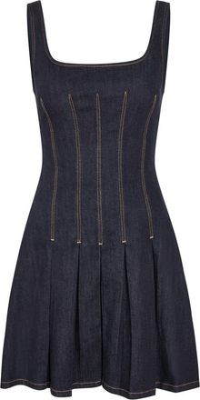 Alice & Olivia Hollis Pleated Denim Mini Dress - 10 (UK14 / L)