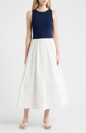 Moon River Mixed Media Dress in Navy/Off White at Nordstrom, Size X-Small